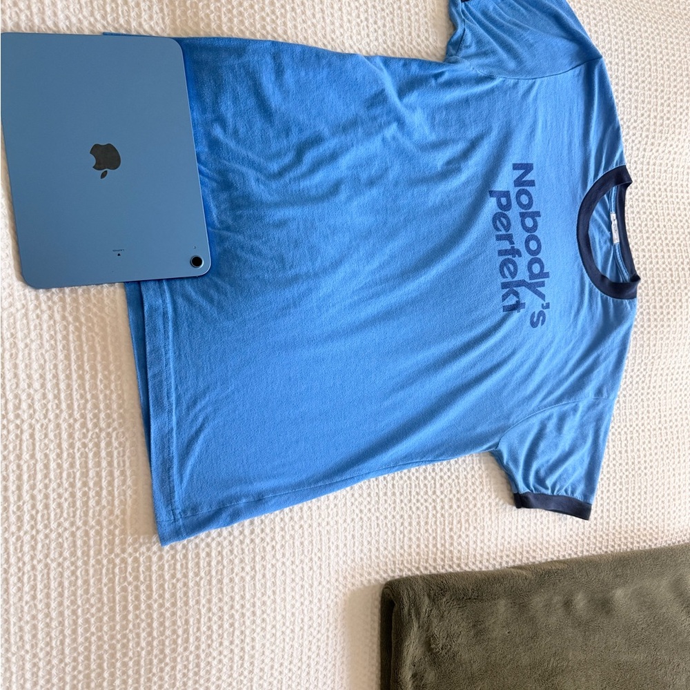 Nobody's Perfekt Blue Graphic Ringer Tee
